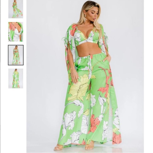 L'ATISTE Other - 10. L'ATISTE Green Floral kimono with matching pant and top.